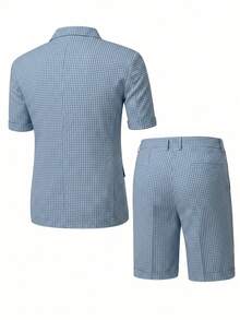 Men's Lightweight Suit Set, Short Sleeve Blazer And Shorts Casual Outfit, Suitable For Daily Wear, Casual Commuting, Summer - Navy Blue - View 5