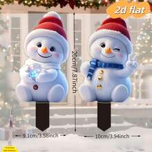 2pcs Christmas Snowman Outdoor Decoration Plastic Ground Stake, Christmas Decor, Holiday Display, Snowman Design, Flat Decoration, Snowman Ornament - 2 Snowmen - View 3
