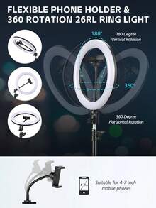 TOKQI Floor Standing Shooting Tripod With Dimmable Ring Fill Light, Adjustable Rotation Phone Holder, Multifunctional Extended Desktop Overhead Landing Stand, Suitable For Mobile Phone Live Streaming, Recording,Painting, Photography, Live Streaming - Black - View 10