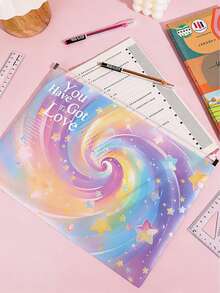 4pcs Dreamy Pink-Purple Gradient Starry Sky Design File Bags, Interwoven Nebula, Moon And Glitter Elements, Full Of Girlish Charm, First Day Of School - Multicolor - View 2