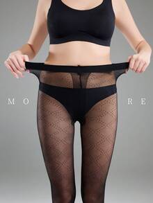 MOIRÉALLURE 1件裝 素色日常時尚提花緊身褲 - 黑色 - 查看 2