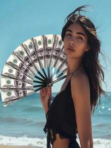 1pc Unique Folding Fan With Dollar Pattern, Innovative Design, Personalized Handheld Fan, Perfect For Parties, Weddings, Club Events, Halloween And Other Festivals - Multiple Styles - View 10
