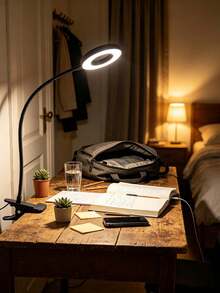 1 buah Lampu Meja LED Jepit Bertenaga USB, Leher Angsa Fleksibel yang Dapat Diatur, Desain Jepit yang Praktis, Cocok untuk Membaca dan Penggunaan Kantor, Melindungi Mata, Dengan Kabel Daya USB, Kontrol Tombol dan Desain Berkabel - Sempurna untuk Kantor Rumah, Samping Tempat Tidur, Komputer, Panggilan Video dan Kerajinan Tangan (Hitam/Putih), Perangkat Penerangan Portabel untuk Rumah/Kantor - Lampu meja bundar - View 2