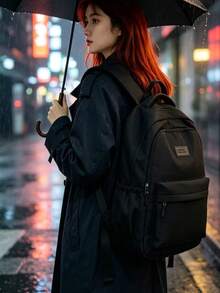 Solid Color Corduroy Fabric Fashion Versatile Minimalist Women's Backpack - Black - View 10