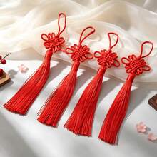 5/10/20pcs Red Chinese Knot Peace Knot Car Pendant Decoration Keychain Accessories, Smooth Satin Tassel, Handmade Chinese Knot Rope, Suitable For Lunar New Year And Spring Festival Decoration - Red - View 4