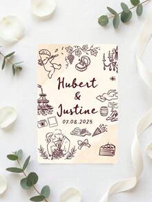 Custom Text Wedding Playing Cards, Romantic Wedding Elements Illustration Personalized Bride Groom Poker Cards, Custom Wedding Favor Keepsake Card Game For Wedding Party Guest Gift - Multicolor - View 9