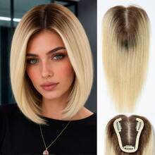 Hairpiece Wanita 10 Inci dari Rambut Manusia Asli Tanpa Poni, Warna Cokelat T4/27, Alas Renda yang Ditingkatkan - S1/60 - View 9