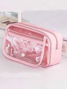 1pc Large-Capacity Transparent Pencil Case, Suitable For Students - A School Supply Box With A Girlish Aesthetic Design., Back To School, First Day Of School - Multicolor - View 9
