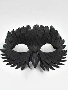 Vintage Dark Raven Half-Face Decorative Mask With Exquisite Layered Feather Design, Suitable For Masquerade, Carnival, Dark Night Theme Party, Bar Performance Styling, Niche High-End Fashion Accessory - Black - View 7