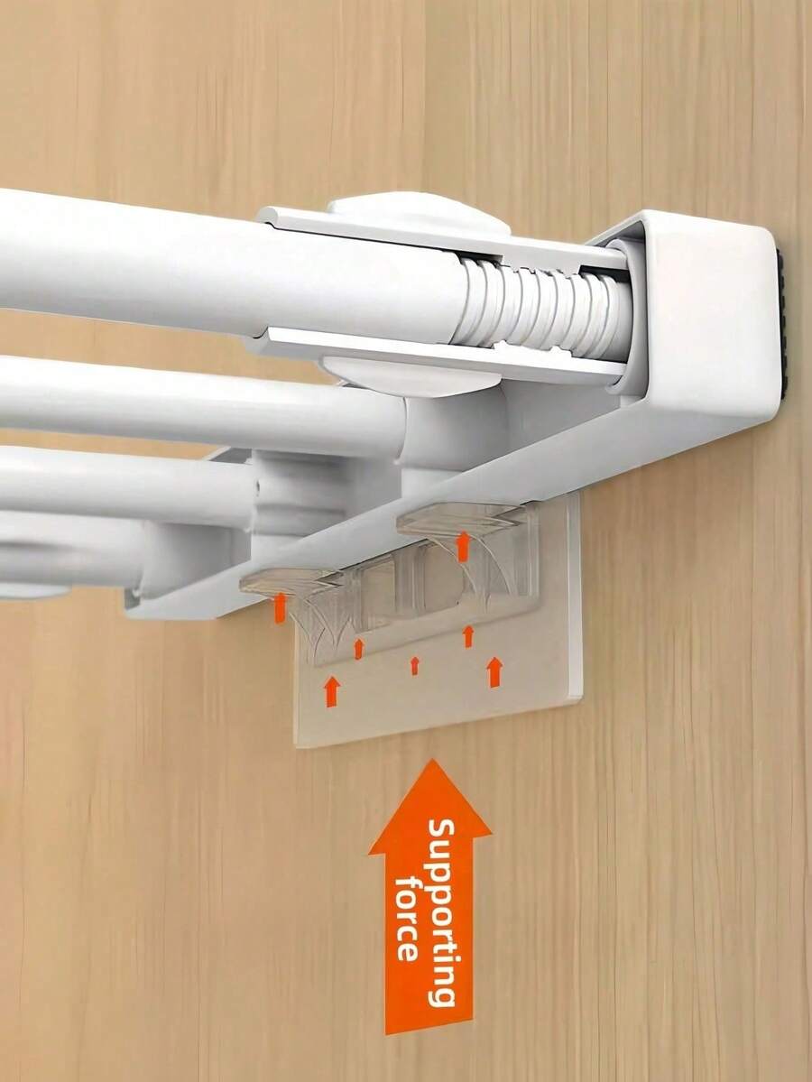 2/4/6/10pcs No-Drill Transparent Rod Support Brackets, Self-Adhesive Curtain Rod Fixers, Telescopic Rod/Shower Curtain Rod Shelf Support Brackets, Wall/Cabinet Shelf Support Hooks, Anti-Drop Reinforced Clips, Home Kitchen Bathroom Closet