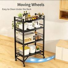 Sturdy 71*35*87cm 3-Tier / 71*35*125cm Foldable Rolling Storage Cart With Lockable Wheels, Two Sizes Available: Multi-Purpose Organizer Shelf,Lightweightrustproofspacedurableportableabc - Multicolor - View 3