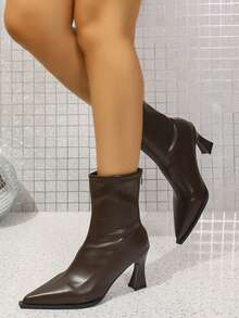 Vintage Pointed Toe Stiletto Heel Ankle Boots, Versatile Commuter Style For Women, Autumn/Winter - Brown - View 4