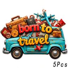 Born To Travel 復古露營車、復古行李箱與探險裝備磁鐵，永不熄滅的旅行熱情，適用於家中所有金屬表面 - A - 查看 7