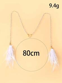 outingfit 1pc Gold Faux Pearl Face Chain For Women, Bohemian Style Multi-Layer Ear Hook Facial Decoration Body Chain, Suitable For Music Festivals, Parties, Proms, Beach Vacations, Wedding Guest Outfits - Feather - View 2