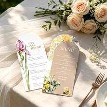 Custom 1pc/24pcs/48pcs Personalized Wedding Menu Cards, Customized Wedding Dinner Menu, Elegant Minimalist Floral Design, Wedding Table Decor, Customizable Event Menu Cards, Personalized Cards, Suitable For Wedding Banquets, Wedding Parties, Minimalist Wedding Table Decor - Arched Menu 8x18cm - View 7