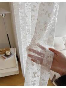 1片裝羅桿口袋式懸掛法式浪漫3D刺繡薄紗窗簾 - 白色 - 查看 6