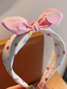 3pcs Girls Fresh Sweet Versatile Rabbit Ear Bow Colorful Heart Wide Fabric Headbands, Suitable For Daily Wear, Outfit Matching, Back To School, Outings - Multicolor - View 3