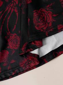 Halloween Teen Girls Fashion Knit Shiny Jacket And Skull Print Cami Dress 2 Pieces Set - Burgundy - View 10