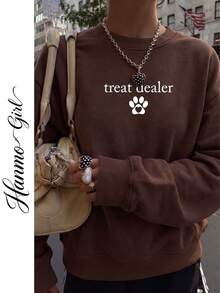Women's Autumn/Winter New Minimalist No-Print Casual Fashion Versatile Crew Neck Sweatshirt - Brown - View 1