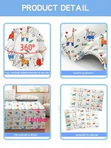 2/3pcs Kids Boys Girls Cartoon Jungle Animals Giraffe Elephant Zebra Palm Leaf Print Soft Polyester Elastic Deep Pocket Wrinkle-Resistant Cute Jungle Style Fitted Sheet Bedding Set, Suitable For Children's Bedroom, All Season - Multicolor - View 7