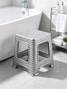Imitation Rattan Plastic Step Stool, Anti-Slip Hollow Square Seat Stool, Sturdy Stackable Small Bench For Bathroom, Bedroom, Entrance Shoe Changing, Kitchen Storage, Kids Adults Household Daily Use Stool - Multicolor - View 5