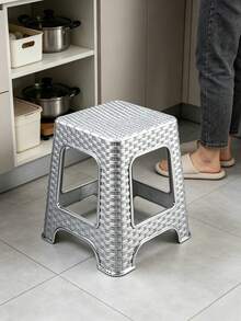 Imitation Rattan Plastic Step Stool, Anti-Slip Hollow Square Seat Stool, Sturdy Stackable Small Bench For Bathroom, Bedroom, Entrance Shoe Changing, Kitchen Storage, Kids Adults Household Daily Use Stool - Multicolor - View 3