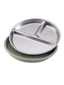 PopLittleOne 1 pièce Assiette à ventouse en silicone et acier inoxydable antidérapante pour l'alimentation autonome du bébé, vaisselle de sevrage pour bébé, articles essentiels quotidiens pour les repas des nourrissons - Multicolore - Voir 20