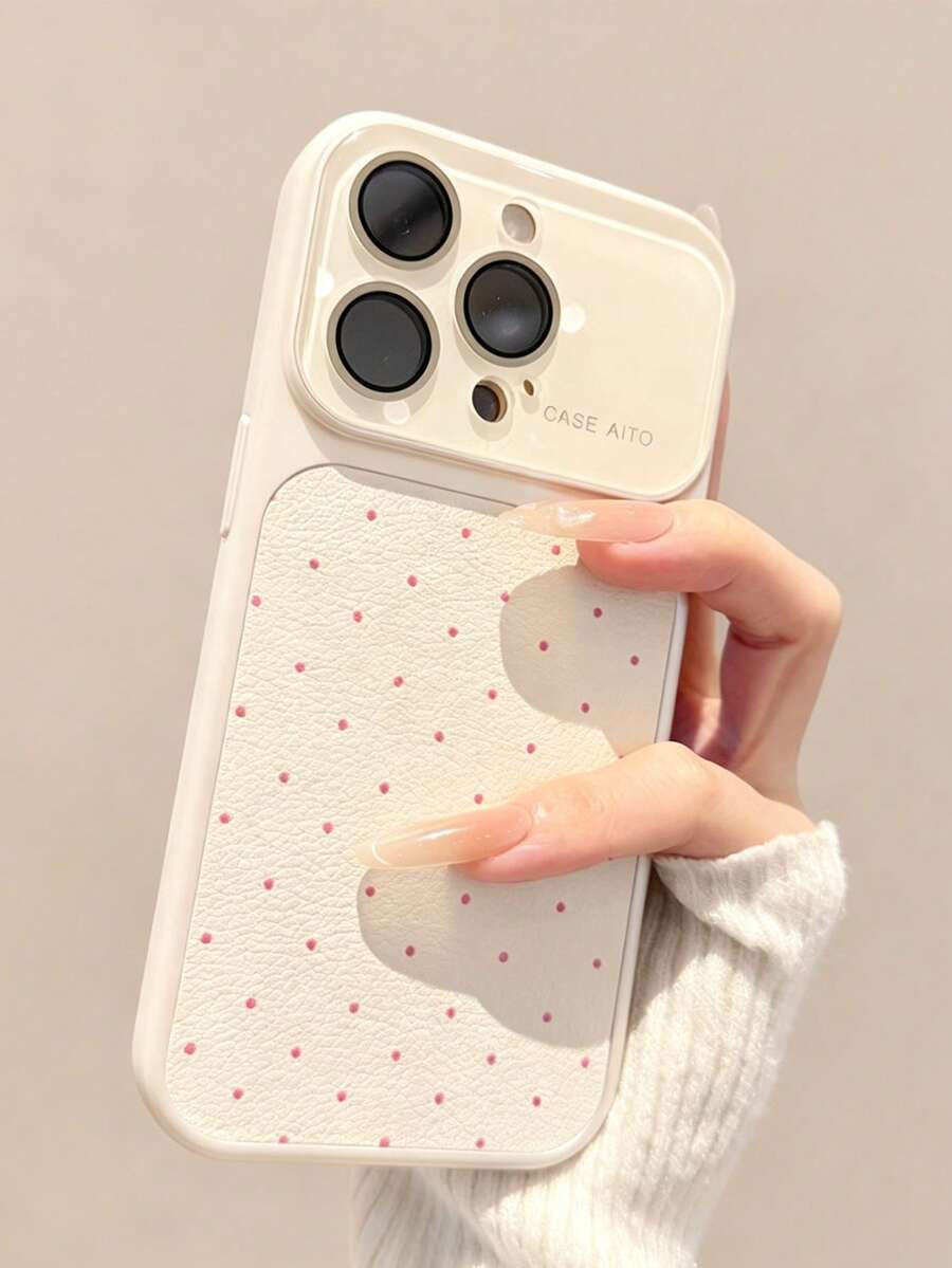 1pc Instant Large Window Phone Case Compatible With Iphone 17 Pro, Apple 16 Pro, Polka Dot 15 Pro/14 Pro - White - View 1