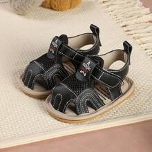 1 Pair Solid Color Versatile Sandals, Soft Sole First Walker Shoes For Infants And Toddlers - Black - View 6
