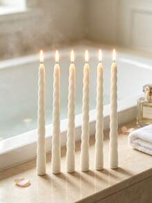 6pcs Pure White Twisted Taper LED Candles, Flickering Flameless Bullet-Shaped Long Stem Electronic Candle Lights, Wedding Table Decor, Christmas, Birthday Party, Romantic Holiday Atmosphere Decorative Lights - Multicolor - View 9