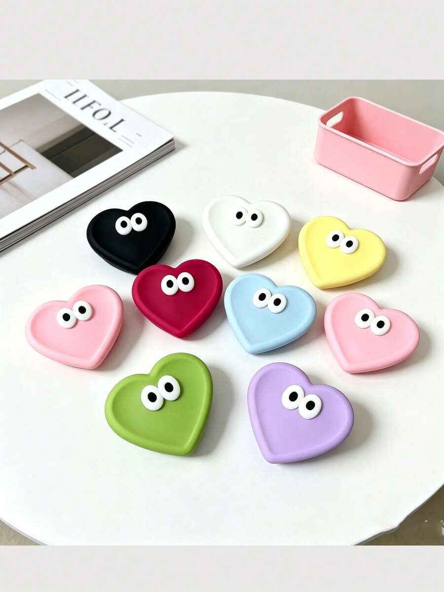 Stiker Ponsel Silikon Warna-warni Macaron Lucu 3D Mata Besar dan Hati, Gaya Gadis Lembut untuk Desktop, Aksesori Dekorasi Ponsel Portabel Kartun Serbaguna - MultiWarna - View 1