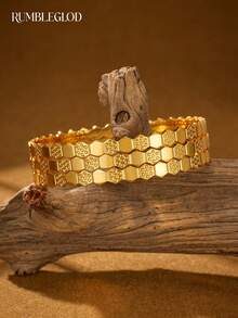 1/2/3pcs Fashion Classic Hand-Carved Seven-Star Hexagonal Honeycomb Design Gold Women's Bracelet, Non-Openable 65mm And Openable 63mm Two Sizes, Suitable For Women's Daily Wear, Without Packaging Box - Seven-star Honeycomb - View 15