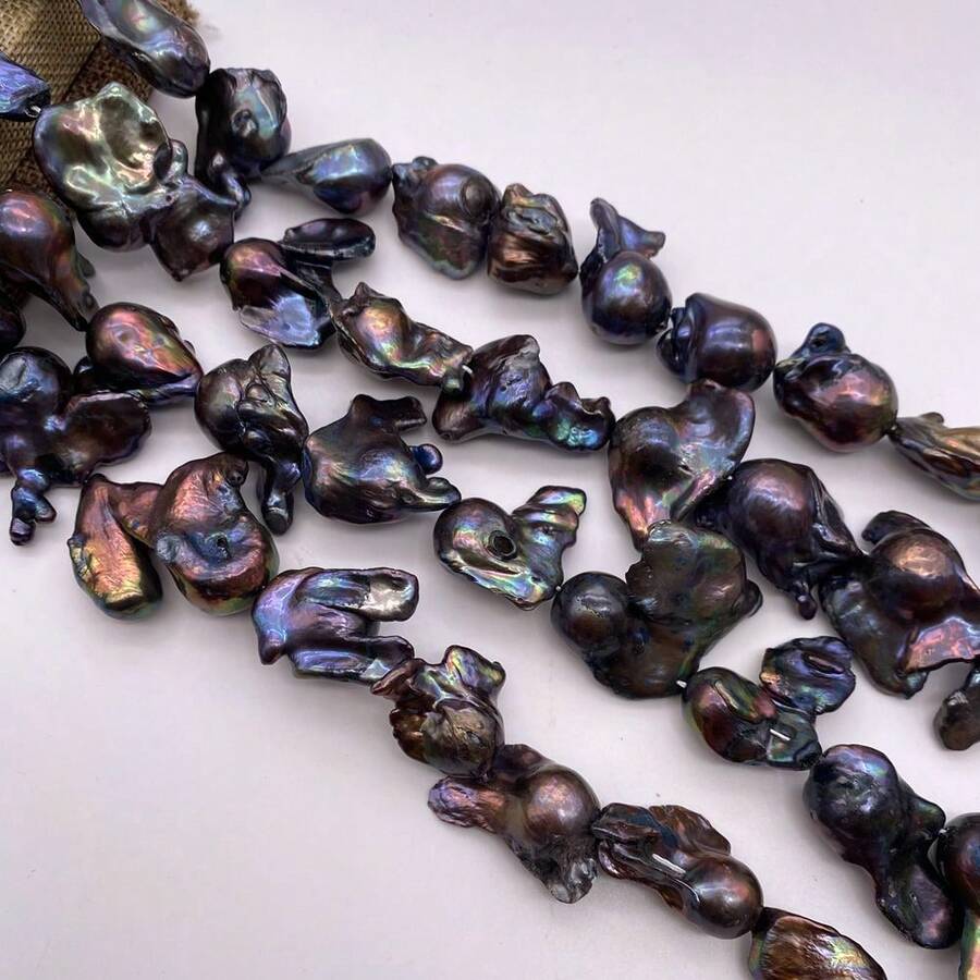 Huge Big Black Colour Baroque Shape Natural Freshwater Pearl, DIY 1 Pc, 38cm/14.96inch - Black and Blue - View 1