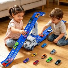 TEMI 2-In-1 Styling Dual-Track Truck, Includes 12pcs 1:12 Alloy Cars, Suitable For Children 3 Years And Above, Equipped With Dual-Track Racing Track, Best Gift For Holidays, Birthdays, Christmas - Blue - View 6