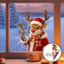 Christmas Fun Reindeer Window Stickers, Mall And Home Glass Window Decoration Static Cling Decals, Beautiful Stickers - 1PC - View 4