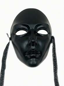 Matte Black Artistic Human Face Decorative Mask, Smooth 3D Facial Lines, Convenient Tie-On Wear, Suitable For Portrait Photography, Art Installation Decor, Niche Themed Event Styling, Minimalist Premium Style, Excellent Photo Effect - Matte Black - View 6