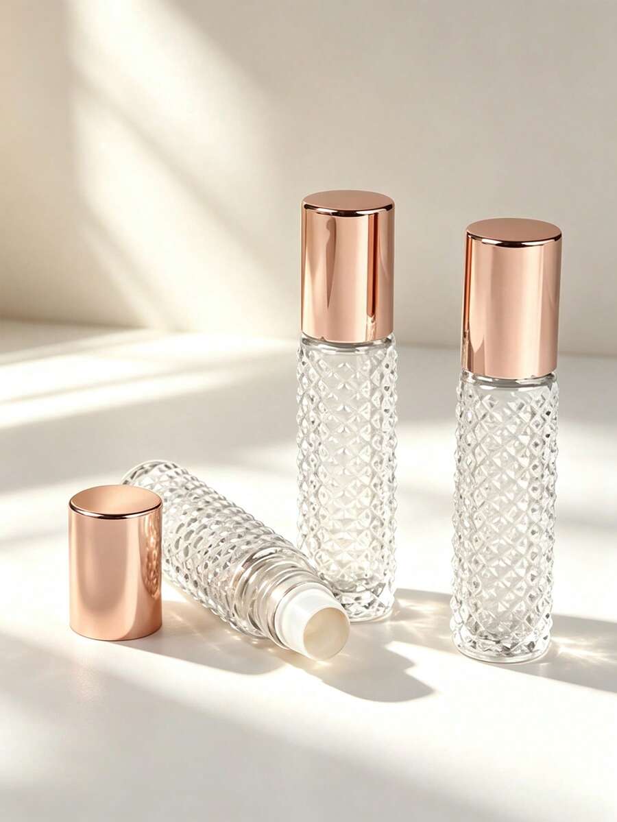 10ml Glass Roller Bottles Set,Leakproof Refillable Non-Slip Travel Size Essential Oil Dispenser,Portable Cosmetic Containers For Perfume Skincare - Multicolor - View 1