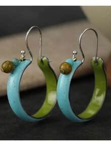 Gmzalx Minimalist Round Color-Block Fresh Design Hoop Earrings, Suitable For Women's Daily Wear, Casual Travel Versatile Urban Accessory, Artistic Atmosphere Jewelry - Multicolor - View 5