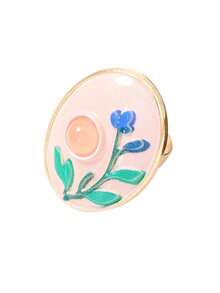 ZAA Vacation Fresh Pastoral Style Oil Painting Floral Open Ring, Artistic Elegant Fashion Geometric Oval Ring,Rings For Women - Multicolor - View 8