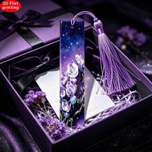 2D Flat Elegant Purple Floral Galaxy Bookmark With Silky Tassel, Creative Reading Page Clip, Aesthetic Book Accessory, Unique Gift For Bookworms - One Size Fits All - View 3