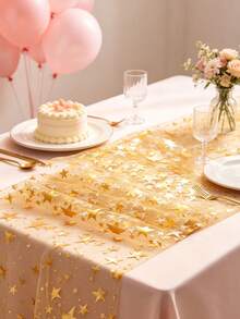 1/2/3pcs Gold Foil Star Print Table Runner, Shiny Metallic Fabric Tabletop Decor, Suitable For Wedding, Birthday, Christmas, Spring Holiday Indoor Home Room Dining Table Decoration And Holiday Gift Supplies - Gold - View 1