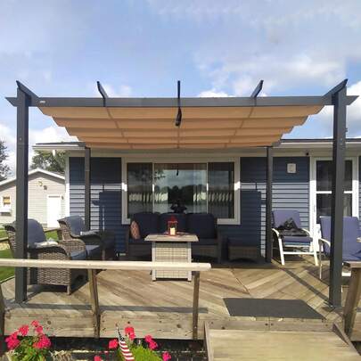 Outdoor Living 10' X 13' Retráctil con Toldo Resistente a la Intemperie Parrilla de Aluminio para Patio y Jardín