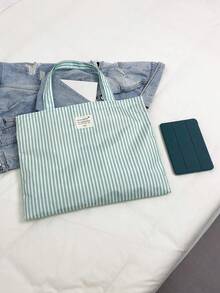 Striped Casual Large Capacity Minimalist Shopping Vacation College Tote Bag - Green - View 12