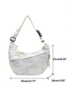 Fashionable Black Nylon Waterproof Shoulder Bag, Casual Minimalist College Style, Wide Strap Crossbody Bag With Multiple Zipper Design, Suitable For Students, Classes, Shopping, Daily Use - Beige - View 7