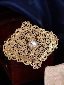 1Pc Court Filigree Rhinestone Brooch, Wavy Rhombus Hollow Design, Pin Jewellery For Moroccan Wedding - Multicolor - View 4