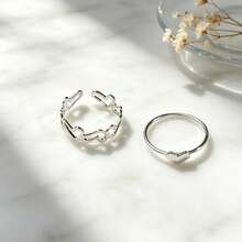 1set Minimalist Fashionable Ins Cold Tone Metal Geometric & Heart Shaped Hollow Out Adjustable Ring Set For Women Valentines - Silver - View 2