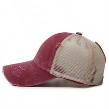 1 pieza Gorra de béisbol de unicolor con efecto desgastado y rasgado, adecuada para uso diario - A - Ver 4
