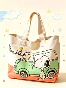 SNOOPY 1件裝卡通史努比帆布托特包，大容量單肩手提包，可愛花生漫畫印花休閒包，適合學校日常購物，送給女孩和女性的可愛禮物 - 多色 - 查看 6