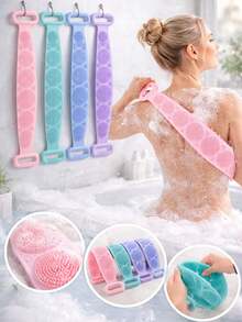 1pc Silicone Back Exfoliating Brush With Handle, Suitable For Bathroom, Durable Material, Practical Design, Halloween, Skin-Friendly Soft And Comfortable, Shower Accessory, Bathroom Supplies, Beauty Tool, Body Care, Cleaning - View 3