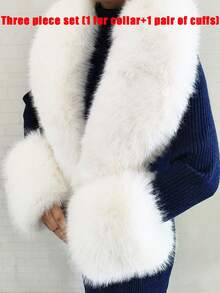 Faux Fur Collar Cuffs Set Winter Fluffy Shawl, 3 Options: Collar+Cuffs / Single Collar / Cuffs Only - Multicolor - View 35